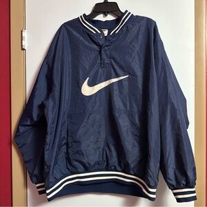 90s Nike Men's Dark Blue Windbreaker with White Accents